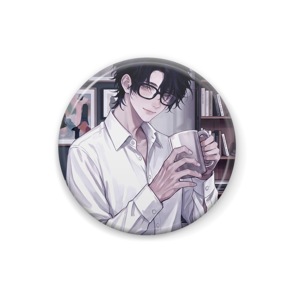 黒髪眼鏡　缶バッジ