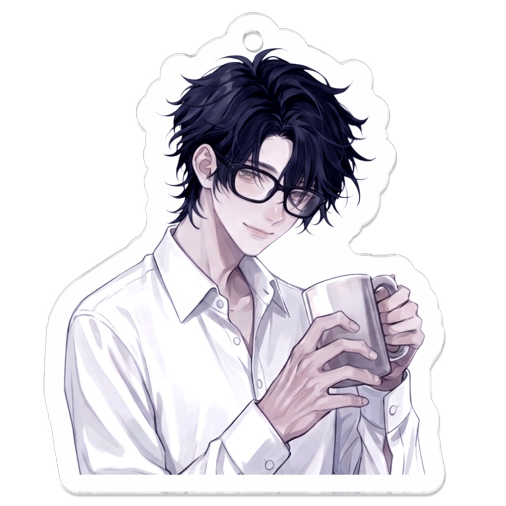 黒髪眼鏡　アクリルキーホルダー（コーティング）