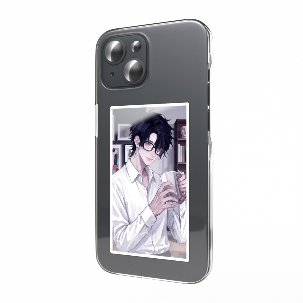 黒髪眼鏡　スマホステッカー - 縦