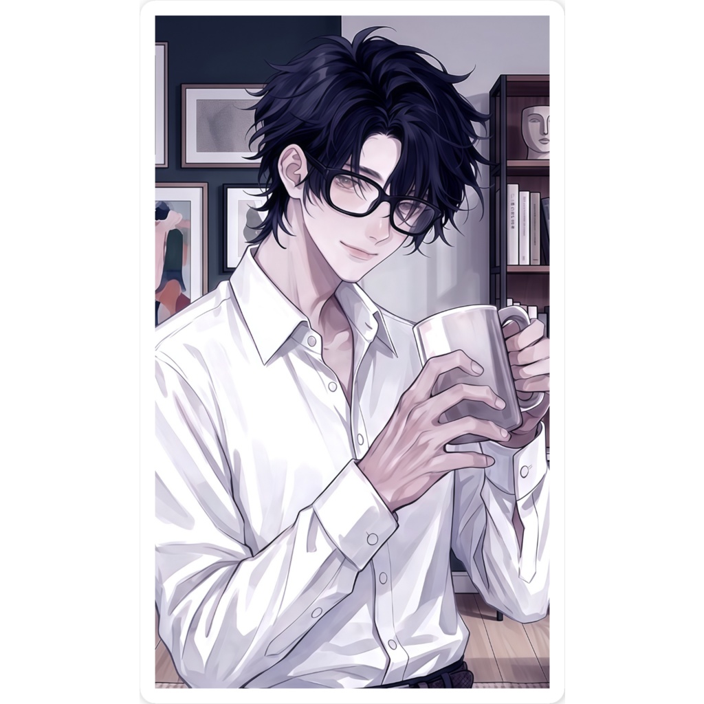 黒髪眼鏡 スマホステッカー - 縦