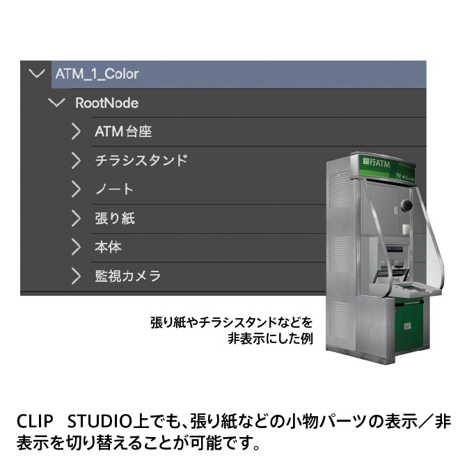 【3D】コンビニ 郵便局 銀行 ATM モデル (.fbx) クリスタ対応