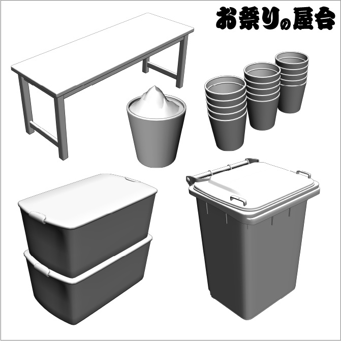 【3D】お祭り かき氷 屋台 小物セット モノクロ【クリスタ対応】