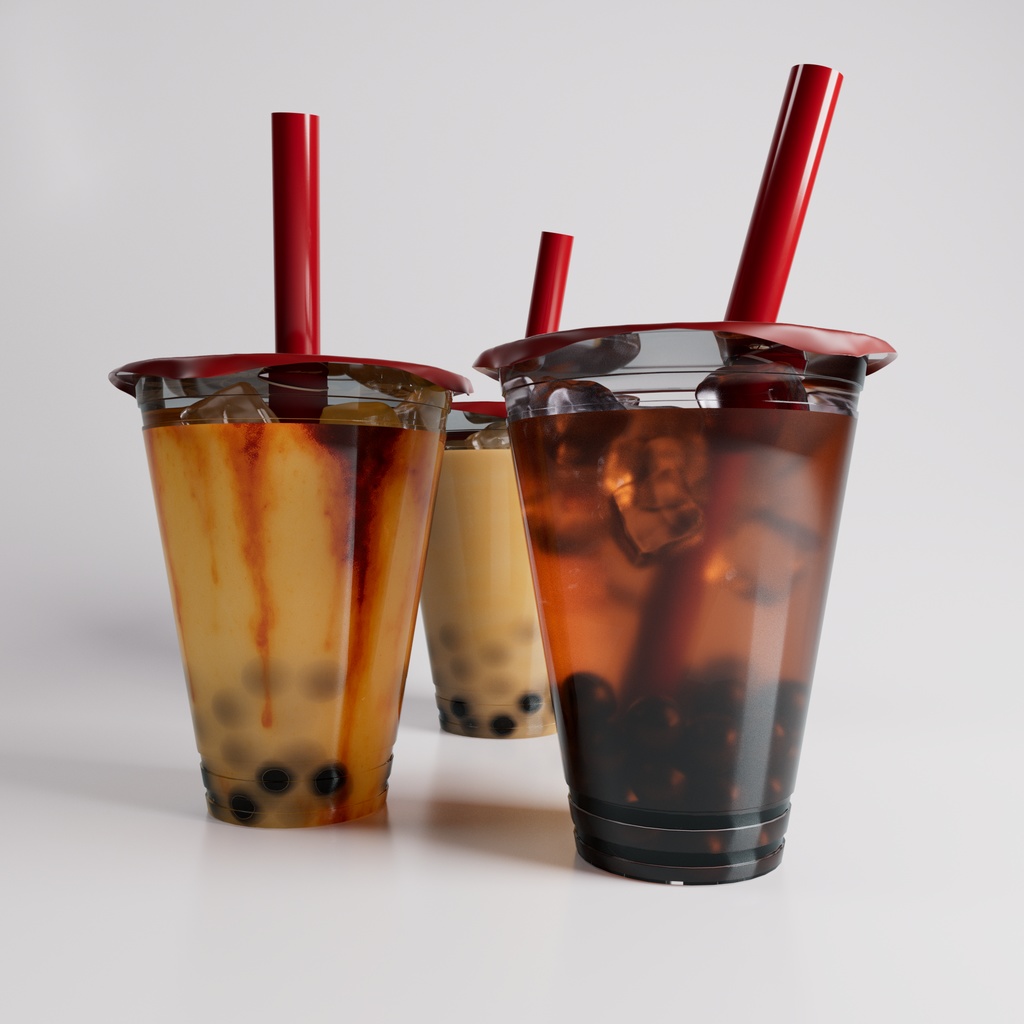 【3D】タピオカドリンク(ミルクティー・ウーロンティー・黒糖ミルクティー)(.c4d + fbx)