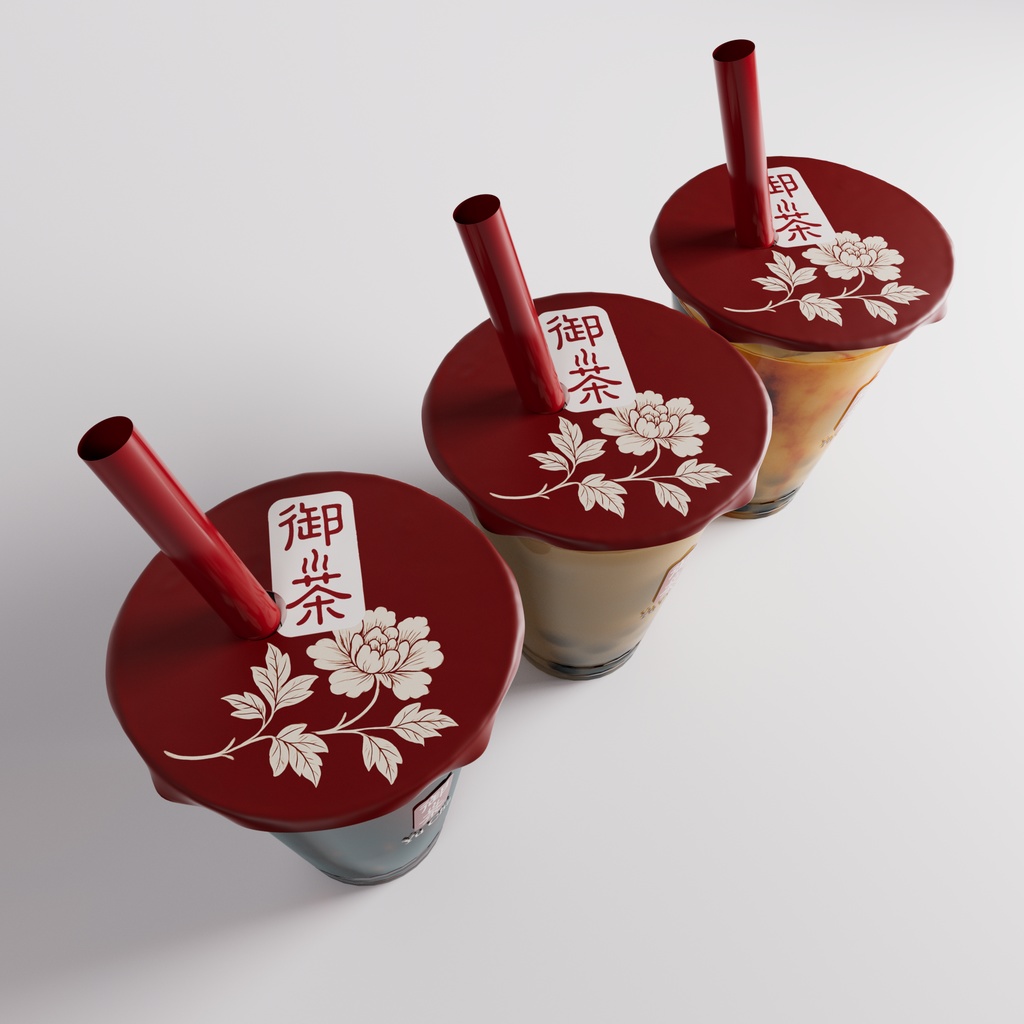 【3D】タピオカドリンク(ミルクティー・ウーロンティー・黒糖ミルクティー)(.c4d + fbx)