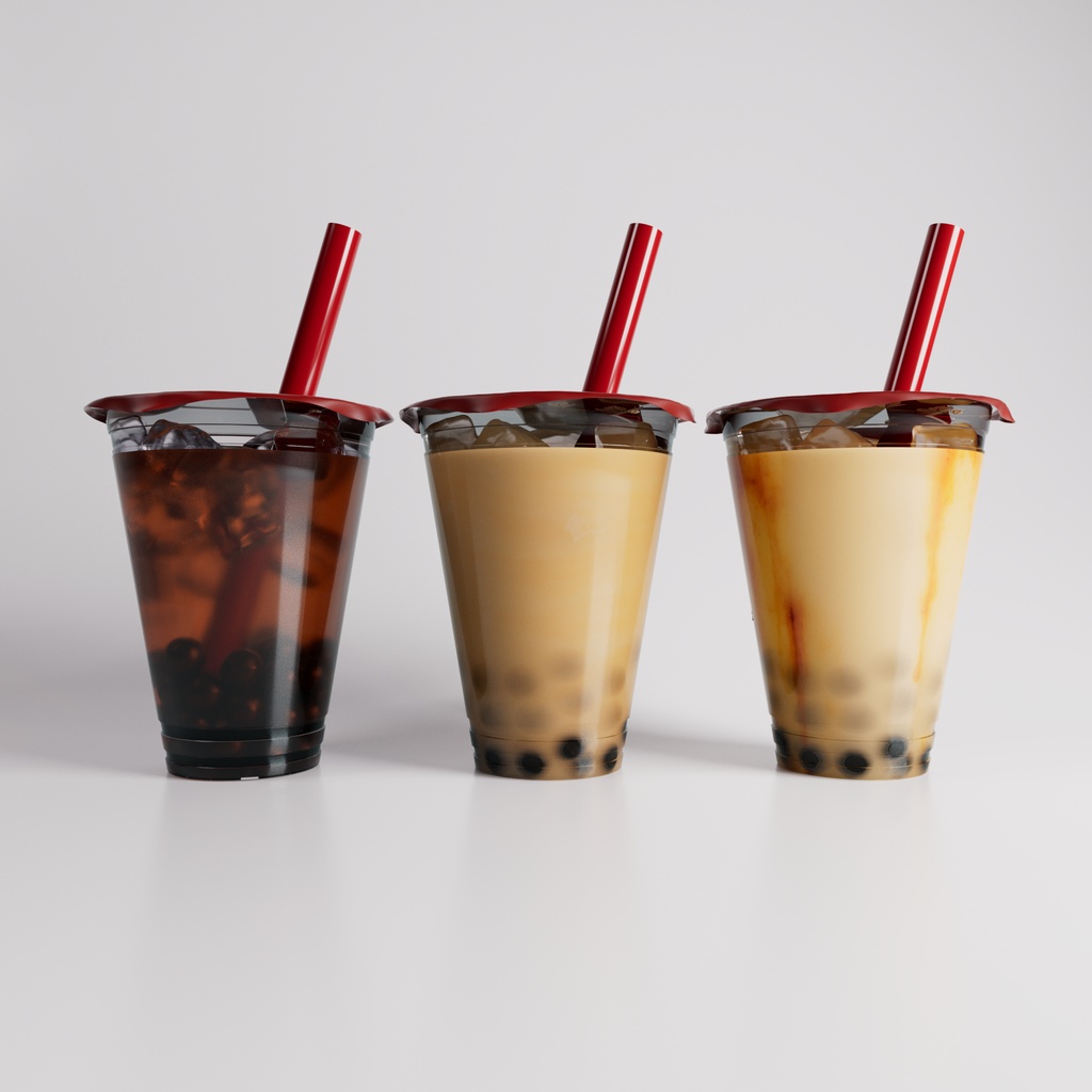 【3D】タピオカドリンク(ミルクティー・ウーロンティー・黒糖ミルクティー)(.c4d + fbx)