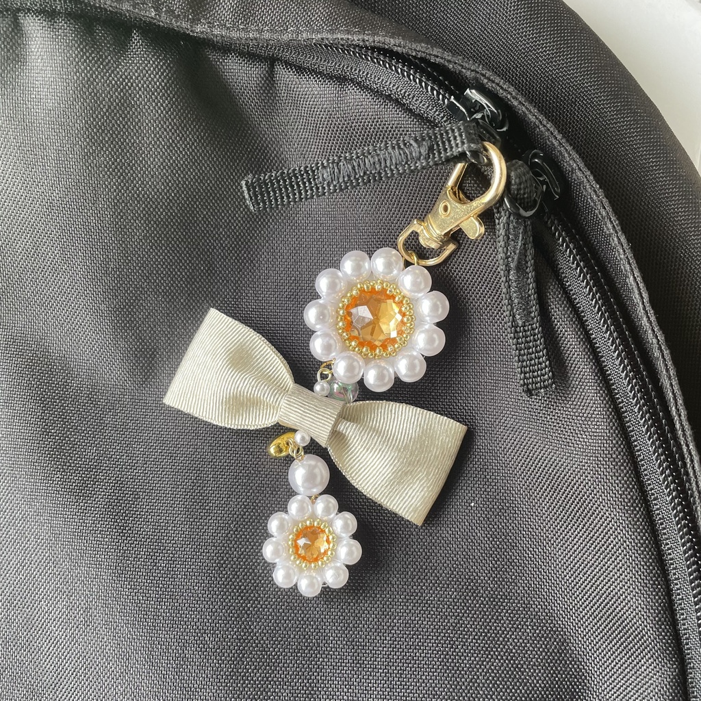 014 匿名配送 ハンドメイド ビーズ刺繍 バッグチャーム キーホルダー 推し色 推し活 オレンジ