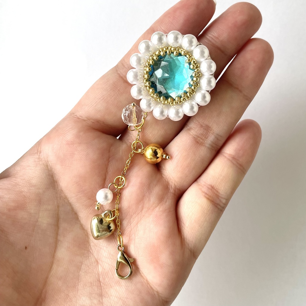 017 匿名配送 ハンドメイド ビーズ刺繍 ブローチ コサージュ 推し活 推し色 青 水色