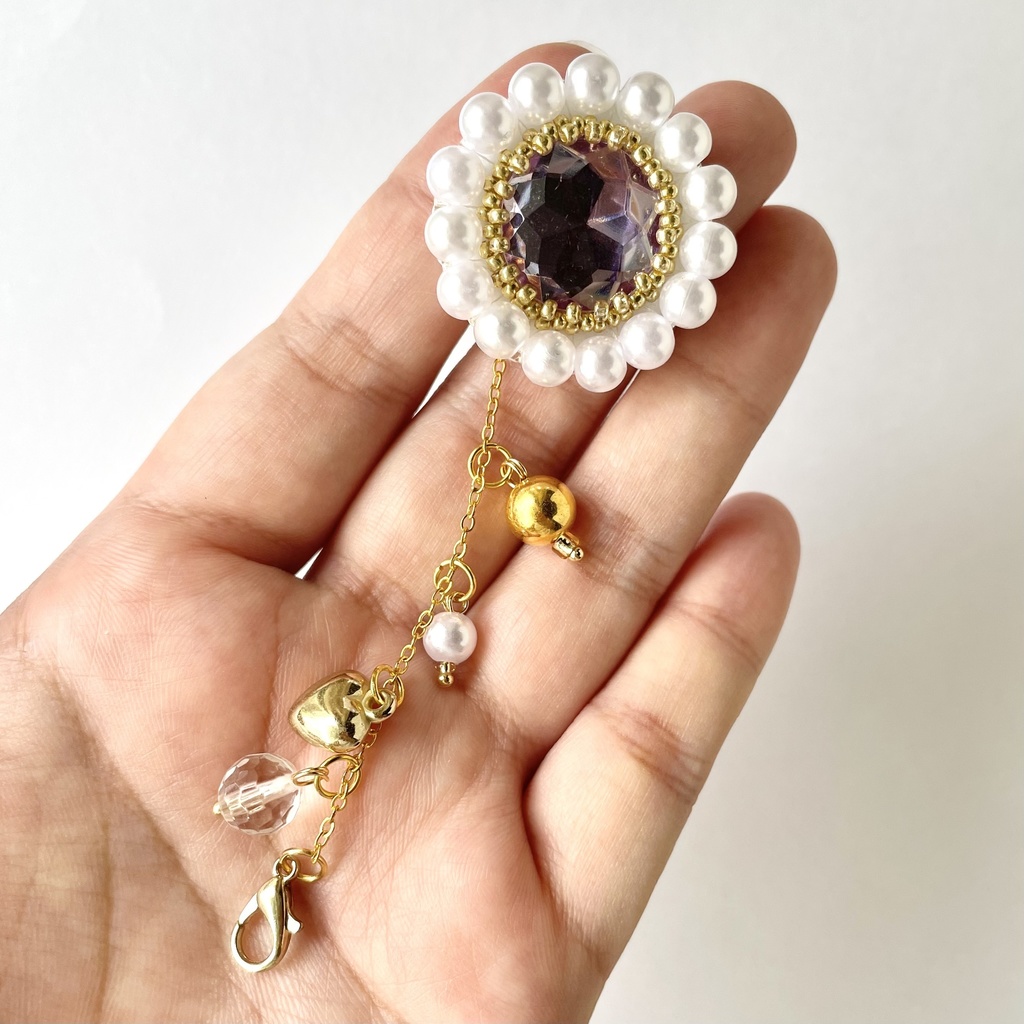 021 匿名配送 ハンドメイド ビーズ刺繍 ブローチ コサージュ 推し活 推し色 紫