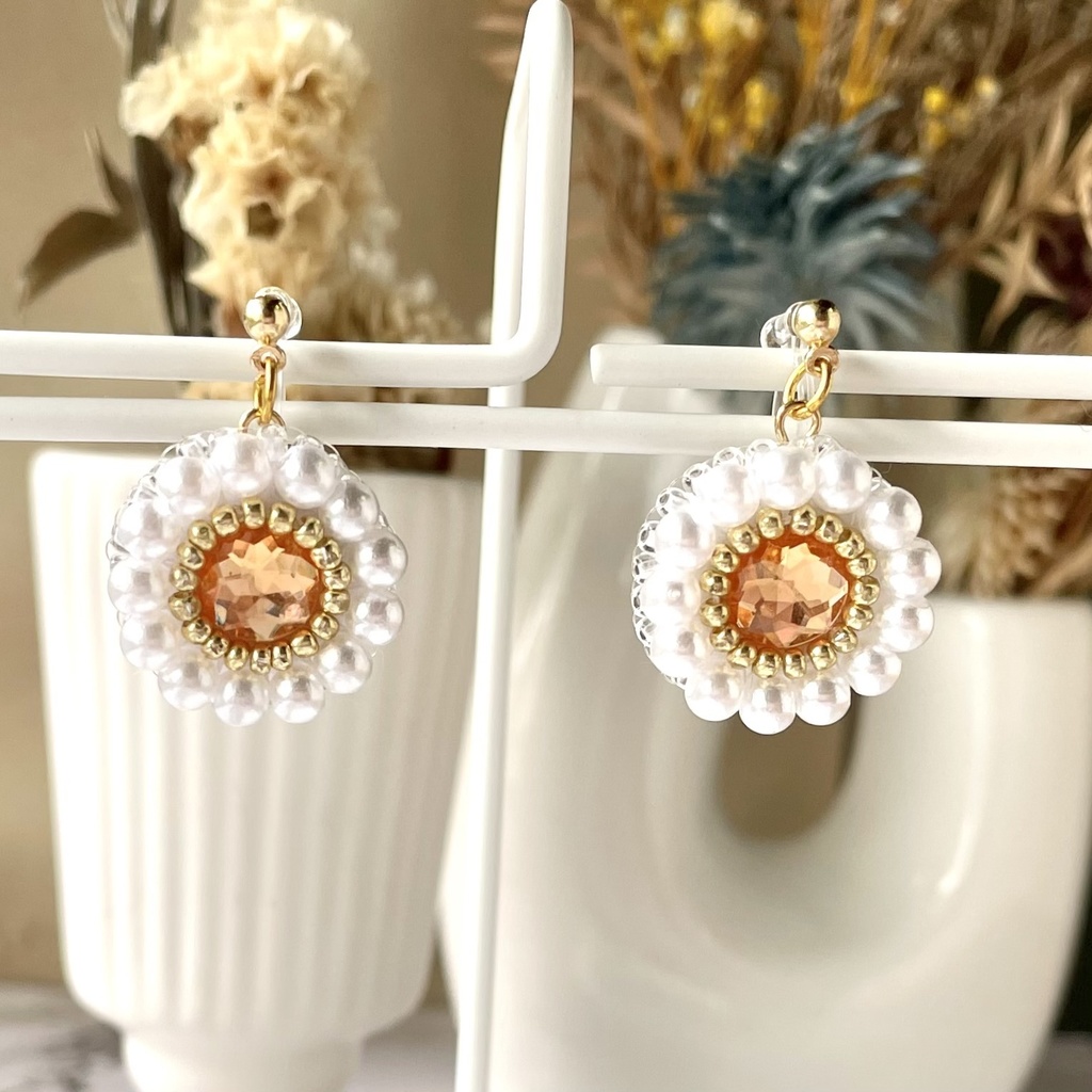 026 匿名配送 ハンドメイド ビーズ刺繍 ノンホールピアス 推し活 推し色 オレンジ