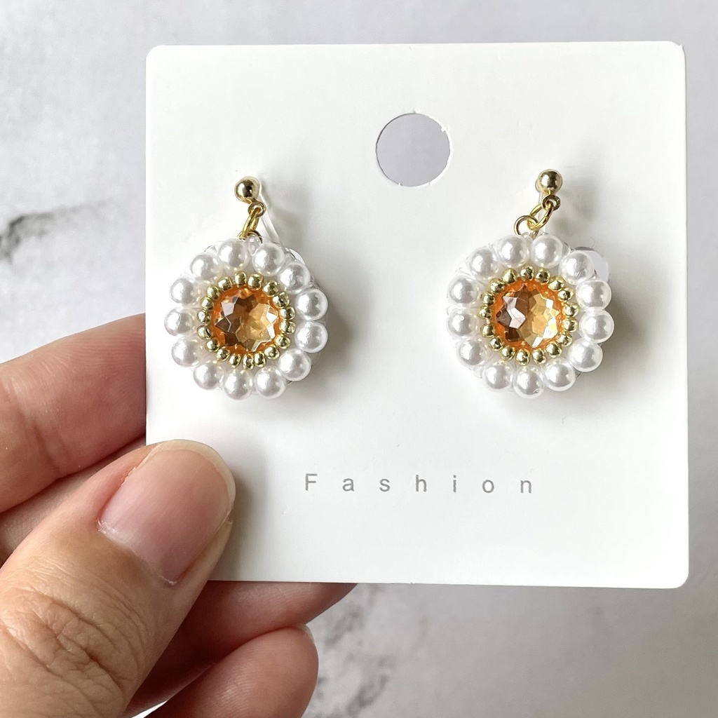 026 匿名配送 ハンドメイド ビーズ刺繍 ノンホールピアス 推し活 推し色 オレンジ