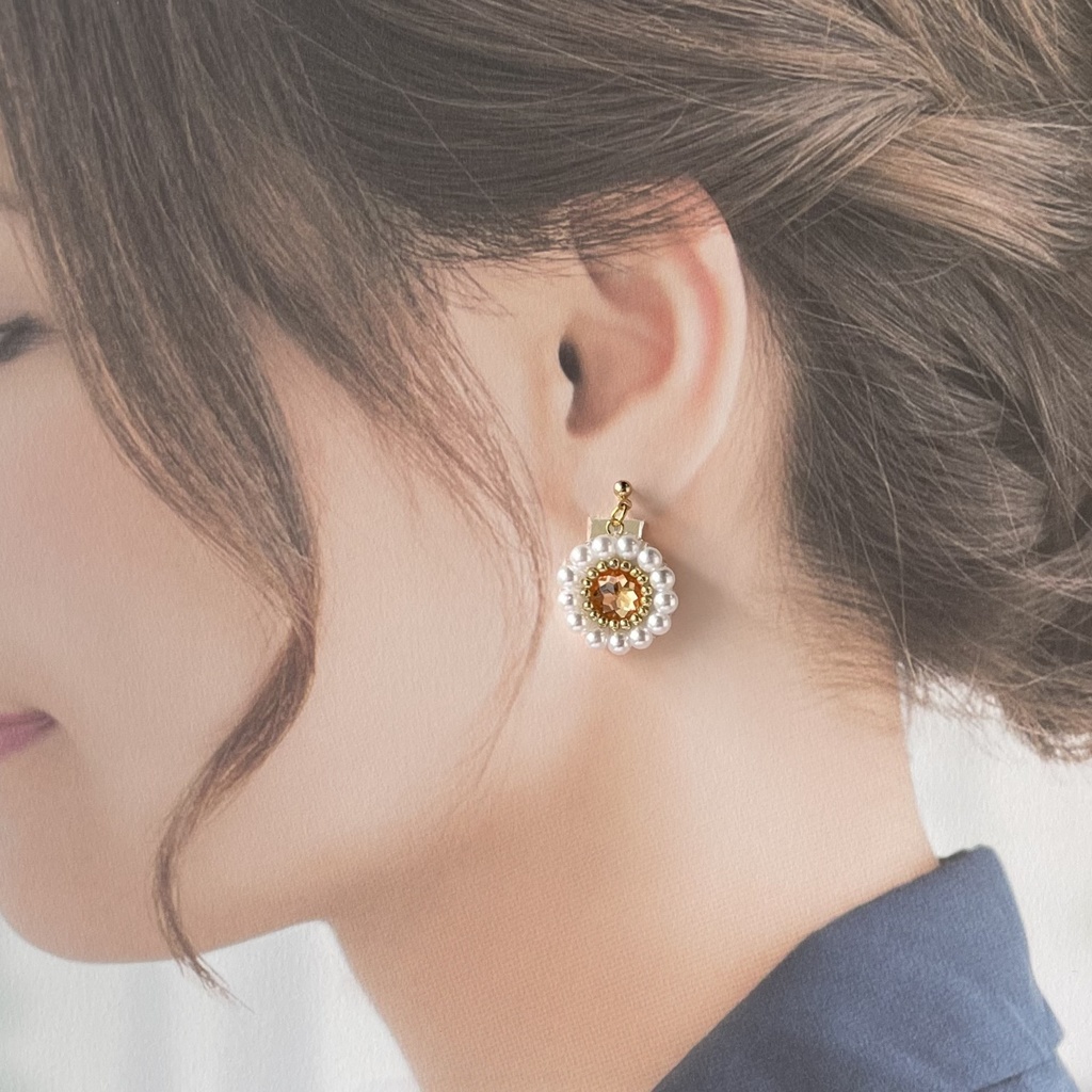 026 匿名配送 ハンドメイド ビーズ刺繍 ノンホールピアス 推し活 推し色 オレンジ