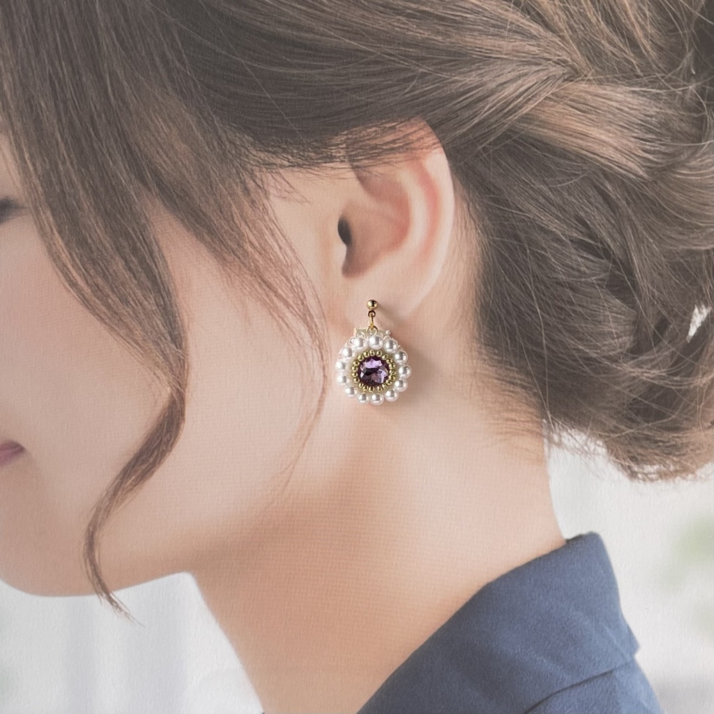 027 匿名配送 ハンドメイド ビーズ刺繍 ノンホールピアス 推し活 推し色 紫