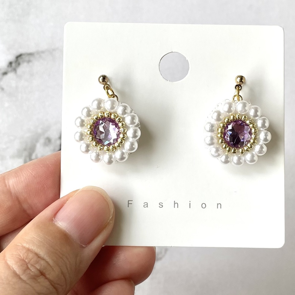 027 匿名配送 ハンドメイド ビーズ刺繍 ノンホールピアス 推し活 推し色 紫