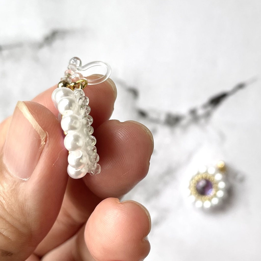 027 匿名配送 ハンドメイド ビーズ刺繍 ノンホールピアス 推し活 推し色 紫