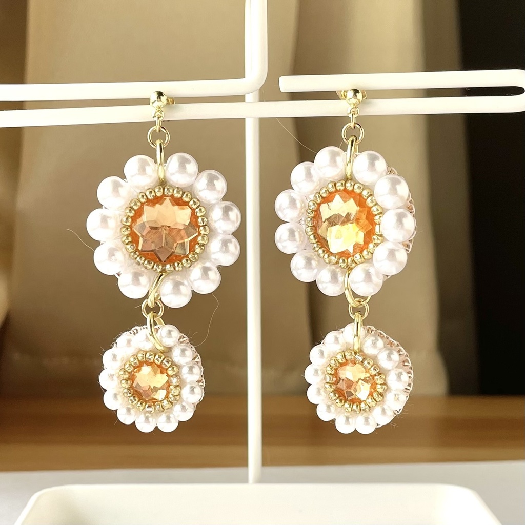 032 匿名配送 ハンドメイド ビーズ刺繍 ピアス 推し活 推し色 オレンジ