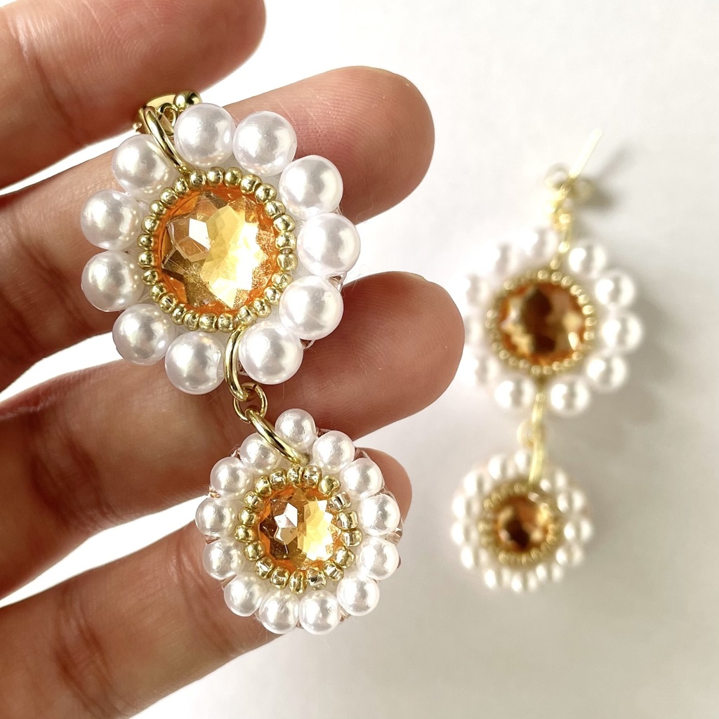 032 匿名配送 ハンドメイド ビーズ刺繍 ピアス 推し活 推し色 オレンジ