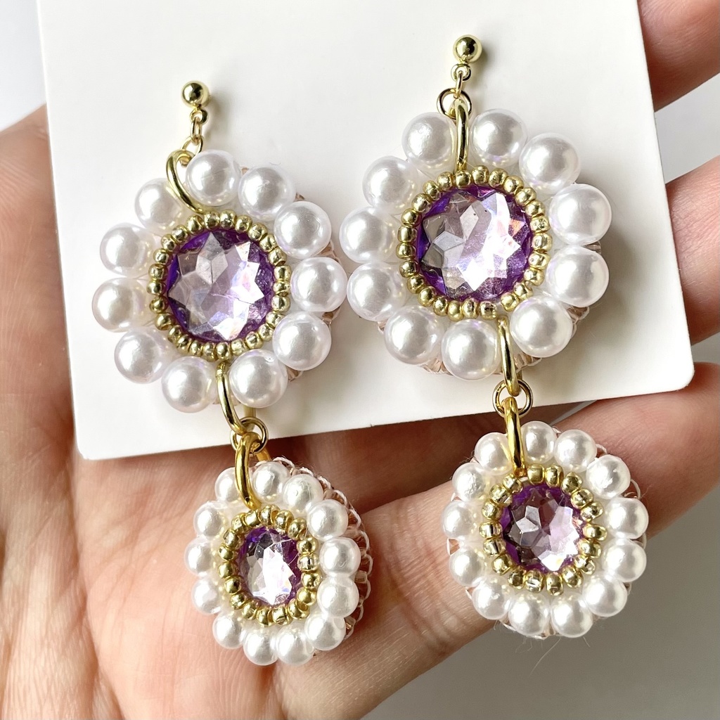 033 匿名配送 ハンドメイド ビーズ刺繍 ピアス 推し活 推し色 紫