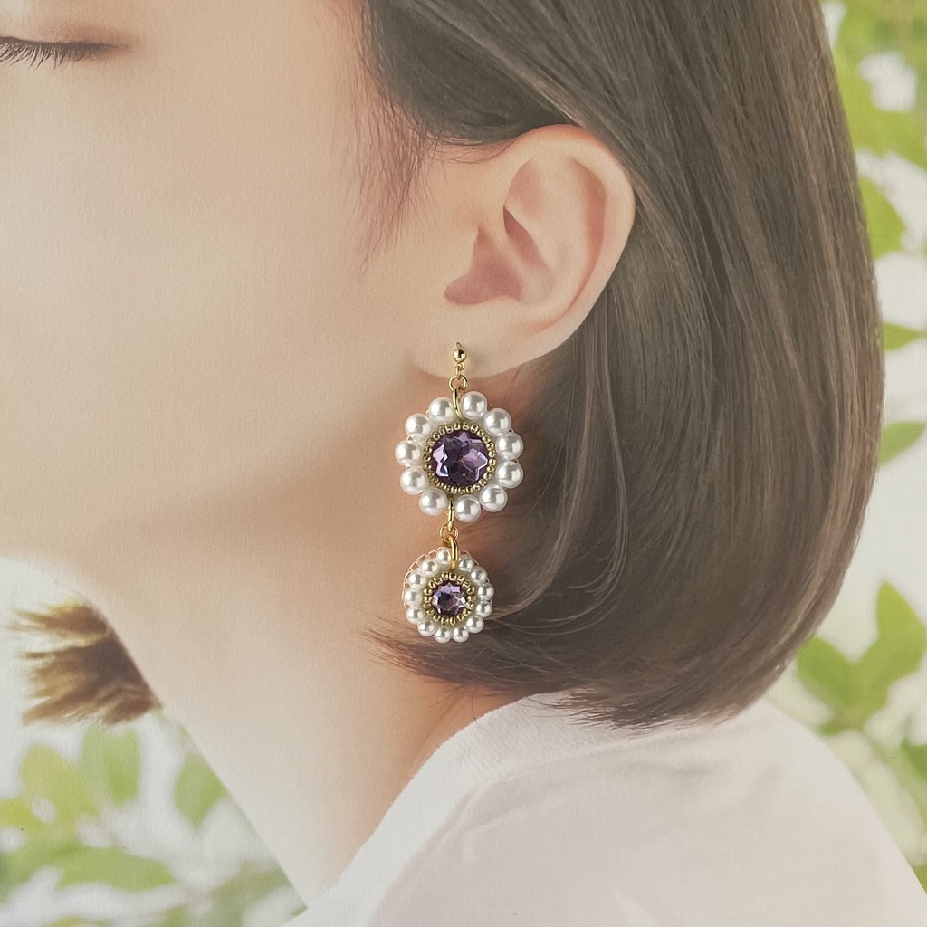 033 匿名配送 ハンドメイド ビーズ刺繍 ピアス 推し活 推し色 紫