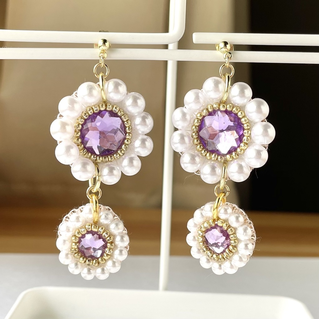 033 匿名配送 ハンドメイド ビーズ刺繍 ピアス 推し活 推し色 紫