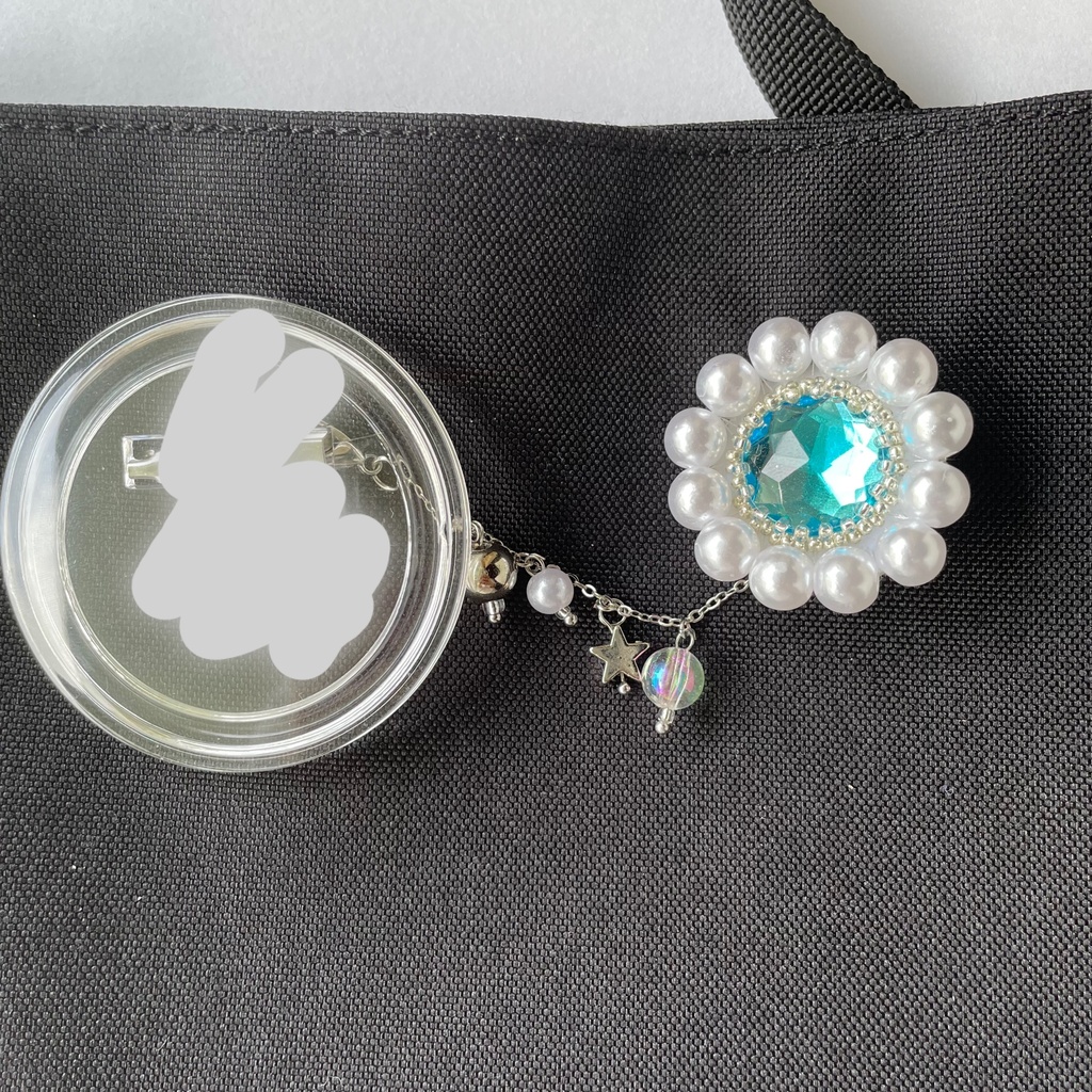 041 匿名配送 ハンドメイド ビーズ刺繍 ブローチ コサージュ 推し活 推し色 青 水色