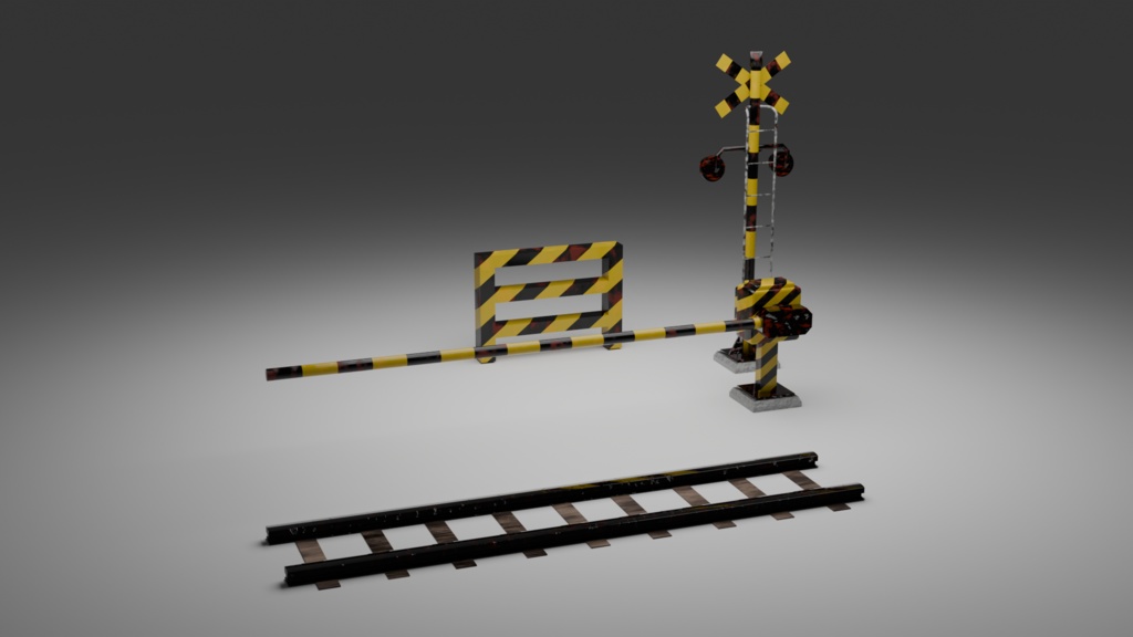 古びた踏切&線路セット