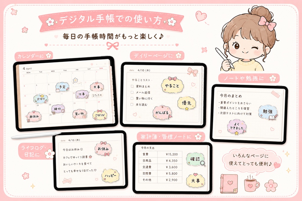 【32枚】手帳用ことばステッカー①|デジタルステッカー PNG|GoodNotes・Notability対応|デジタル手帳・プランナー
