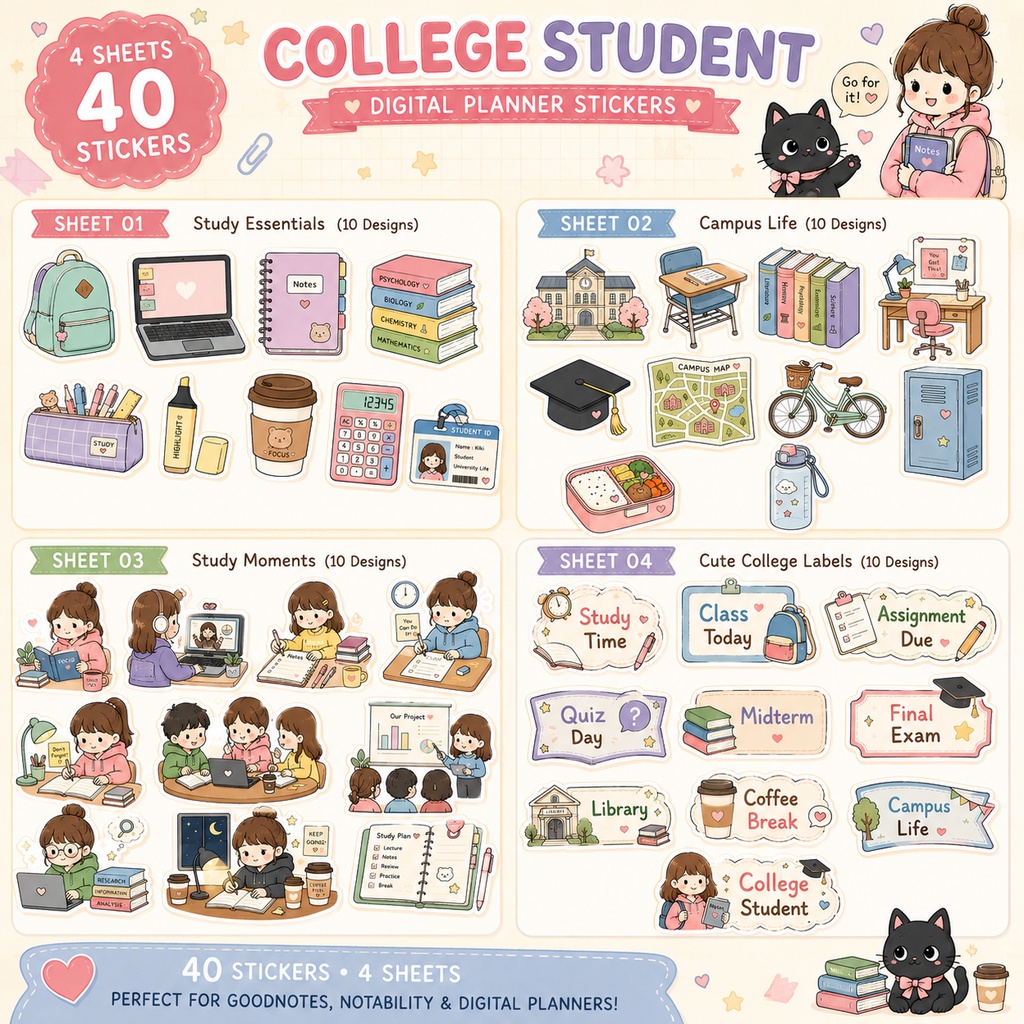 College Student Sticker Pack|大学生デジタルステッカー 40点