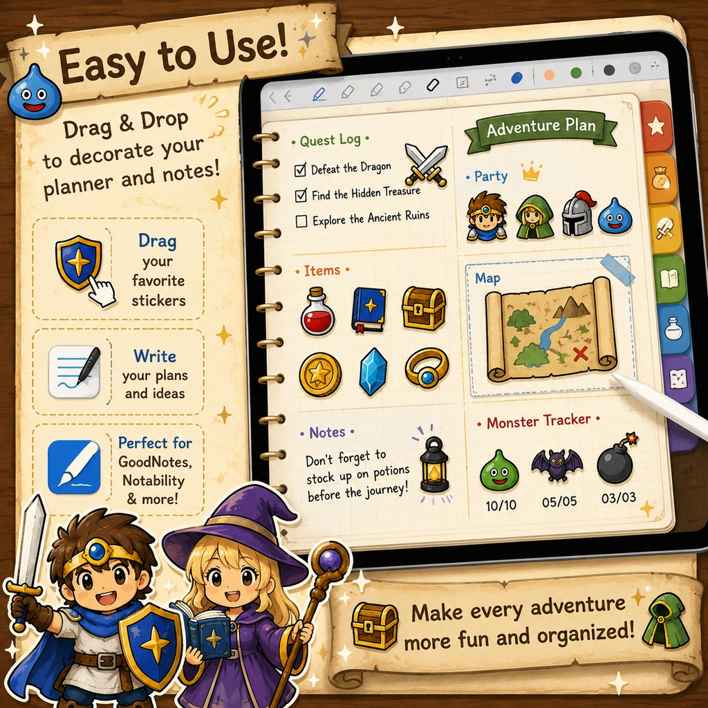 RPGアイコン風デジタルステッカー|ファンタジーゲーム素材|GoodNotes・Notability対応 PNGダウンロード