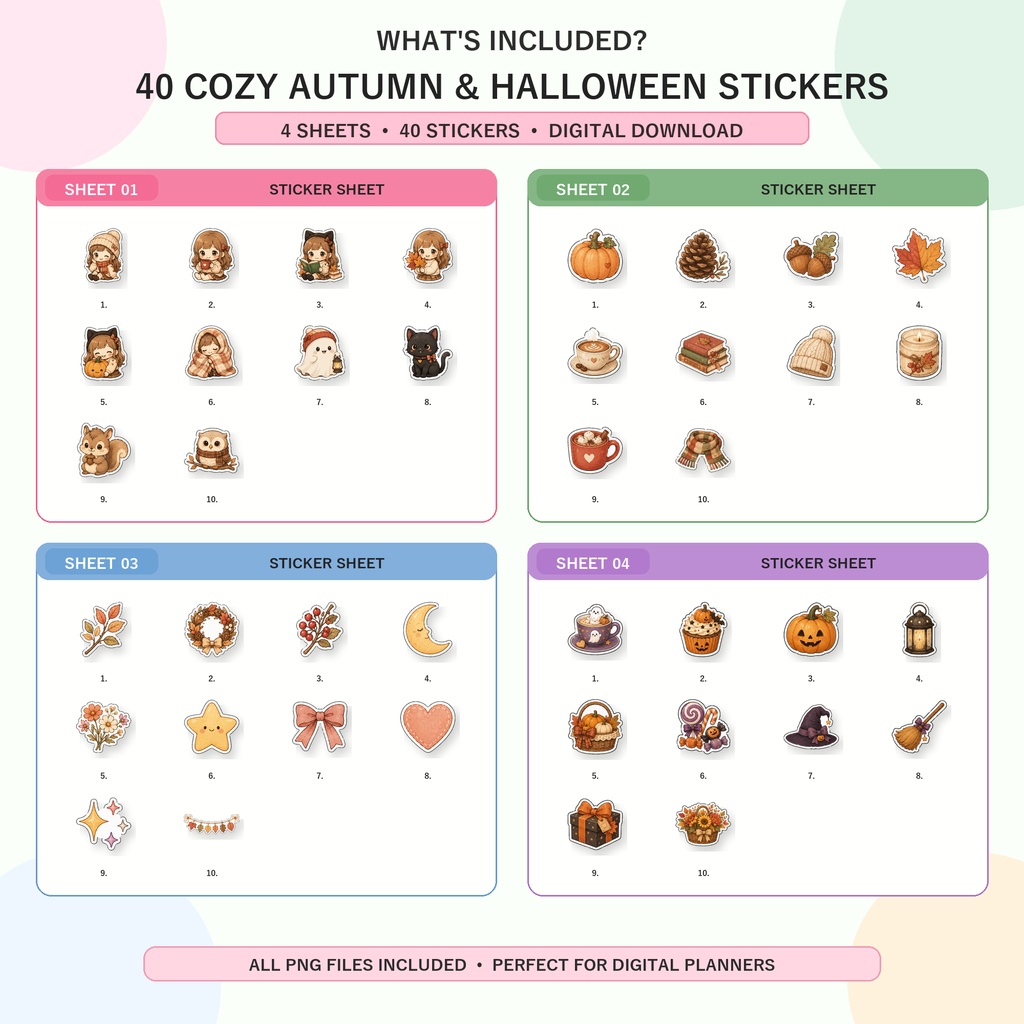 ハロウィンデジタルステッカー250枚セット GoodNotes Notability対応 かわいい パステル ヴィンテージ 秋 ゴースト PNG素材
