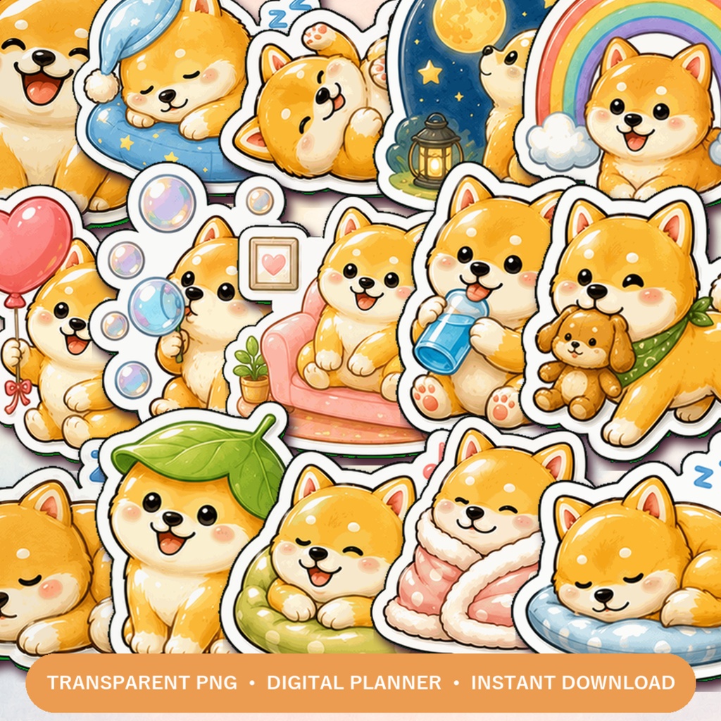 柴犬ぷくぷくシール デジタルステッカー40枚 GoodNotes Notability対応 iPad 手帳デコ PNG素材