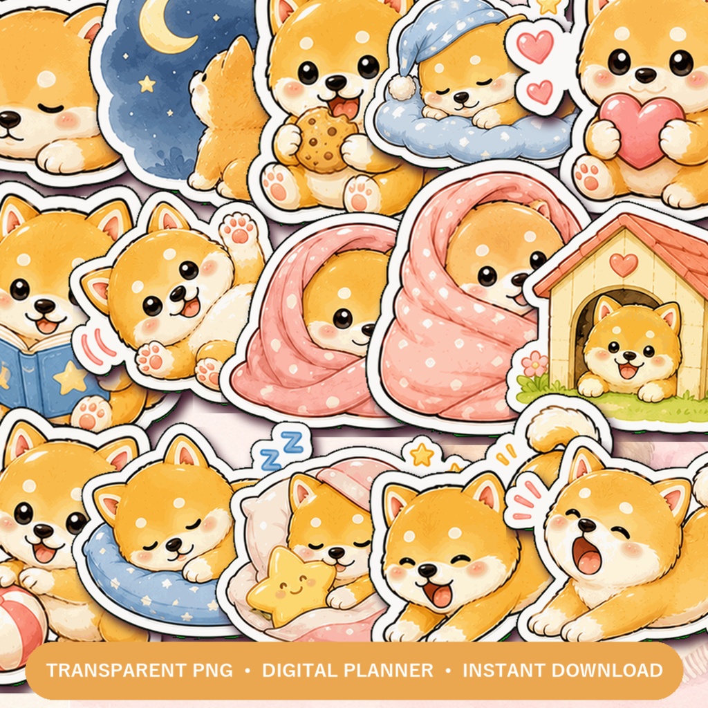かわいい子犬の柴犬 デジタルステッカー40枚 GoodNotes Notability対応 PNG 手帳デコ iPad ダウンロード素材