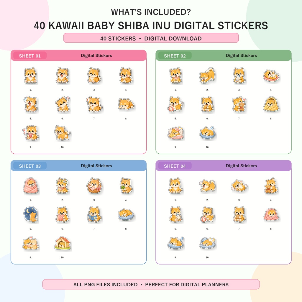 かわいい柴犬 Complete Set デジタルプランナーステッカー 200枚セット GoodNotes Notability対応 PNG