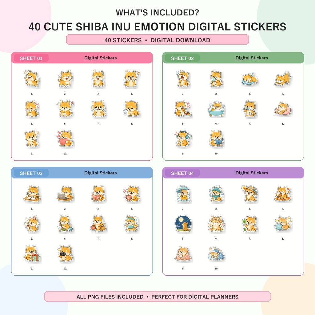 かわいい柴犬 Complete Set デジタルプランナーステッカー 200枚セット GoodNotes Notability対応 PNG