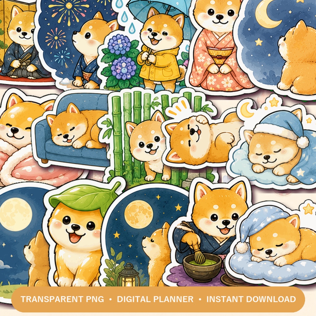 かわいい柴犬 Complete Set デジタルプランナーステッカー 200枚セット GoodNotes Notability対応 PNG