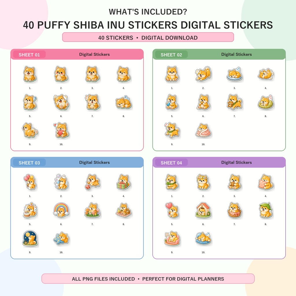 かわいい柴犬 Complete Set デジタルプランナーステッカー 200枚セット GoodNotes Notability対応 PNG
