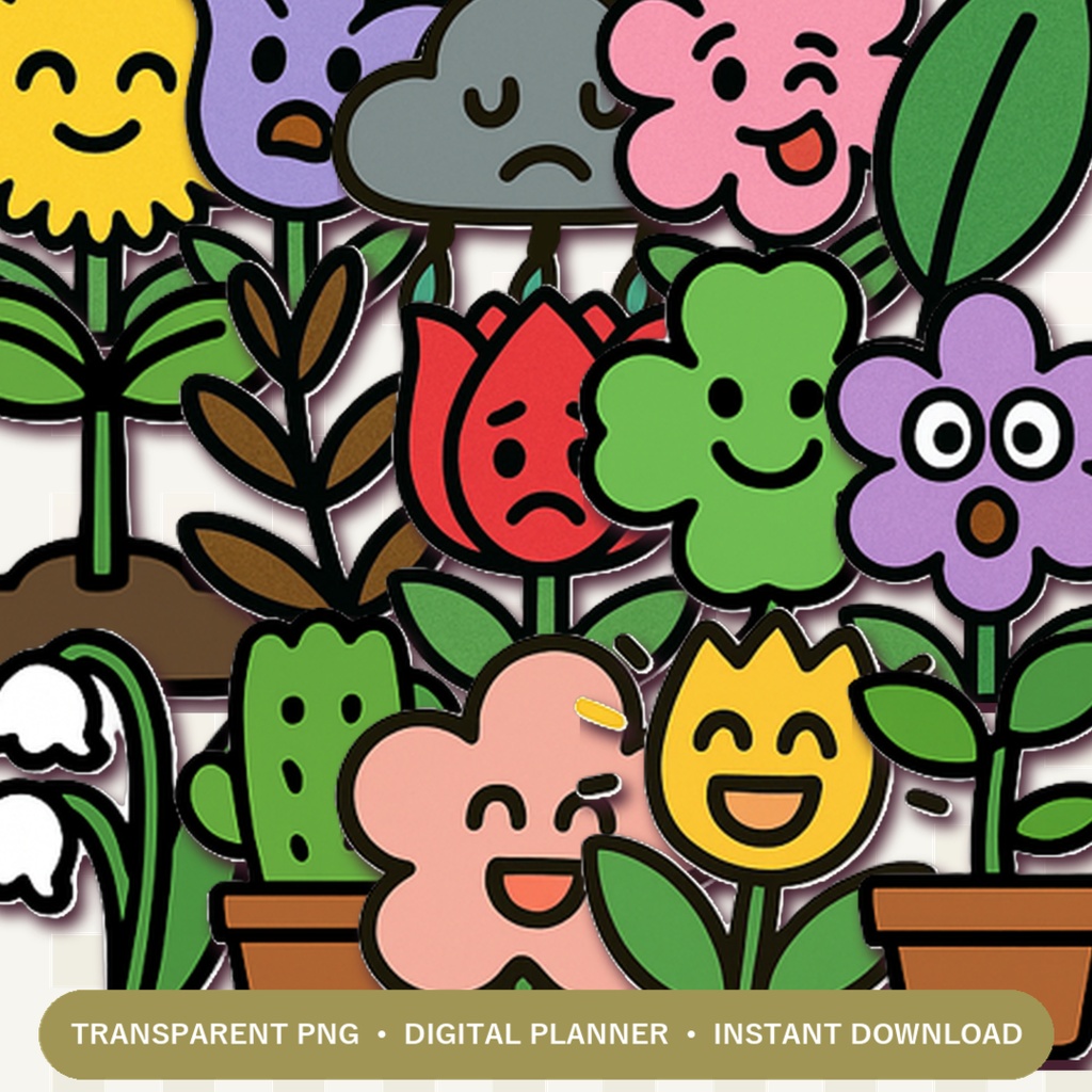 草花デジタルステッカー40枚セット|かわいい植物・花イラスト|GoodNotes・デジタルプランナー対応PNG素材