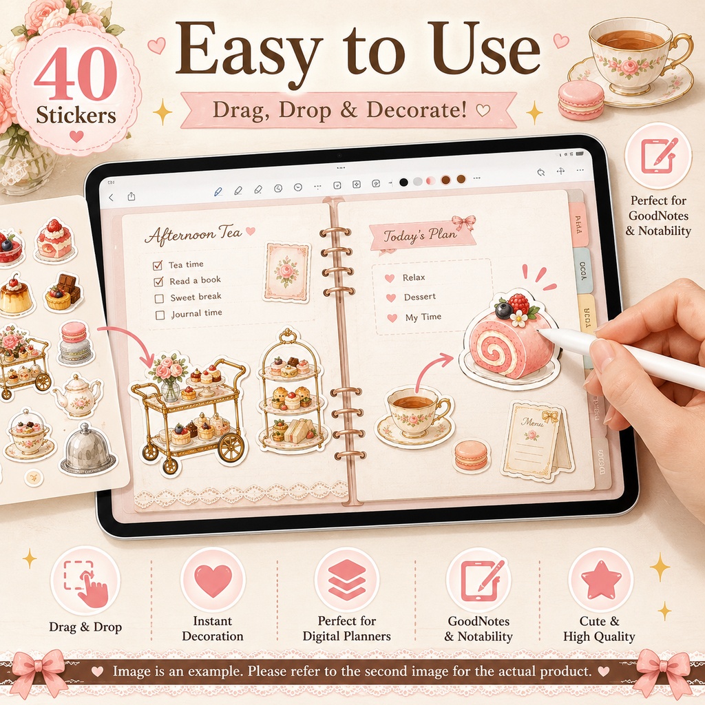 Tiny Desserts デジタルステッカー40枚 小さなスイーツとアフタヌーンティー 手帳デコ GoodNotes対応 PNG素材