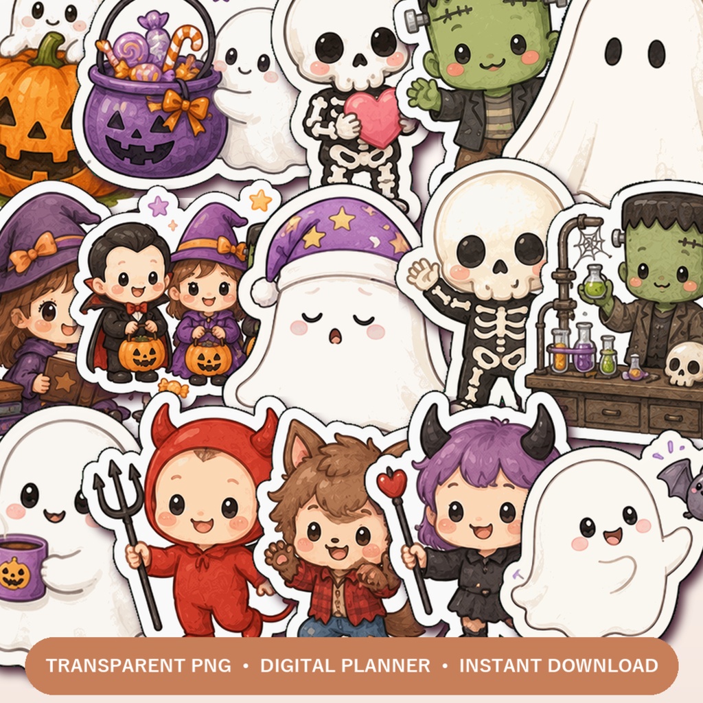 ハロウィン ゴースト モンスター デジタルステッカー 40枚 PNG 手帳デコ GoodNotes Notability対応