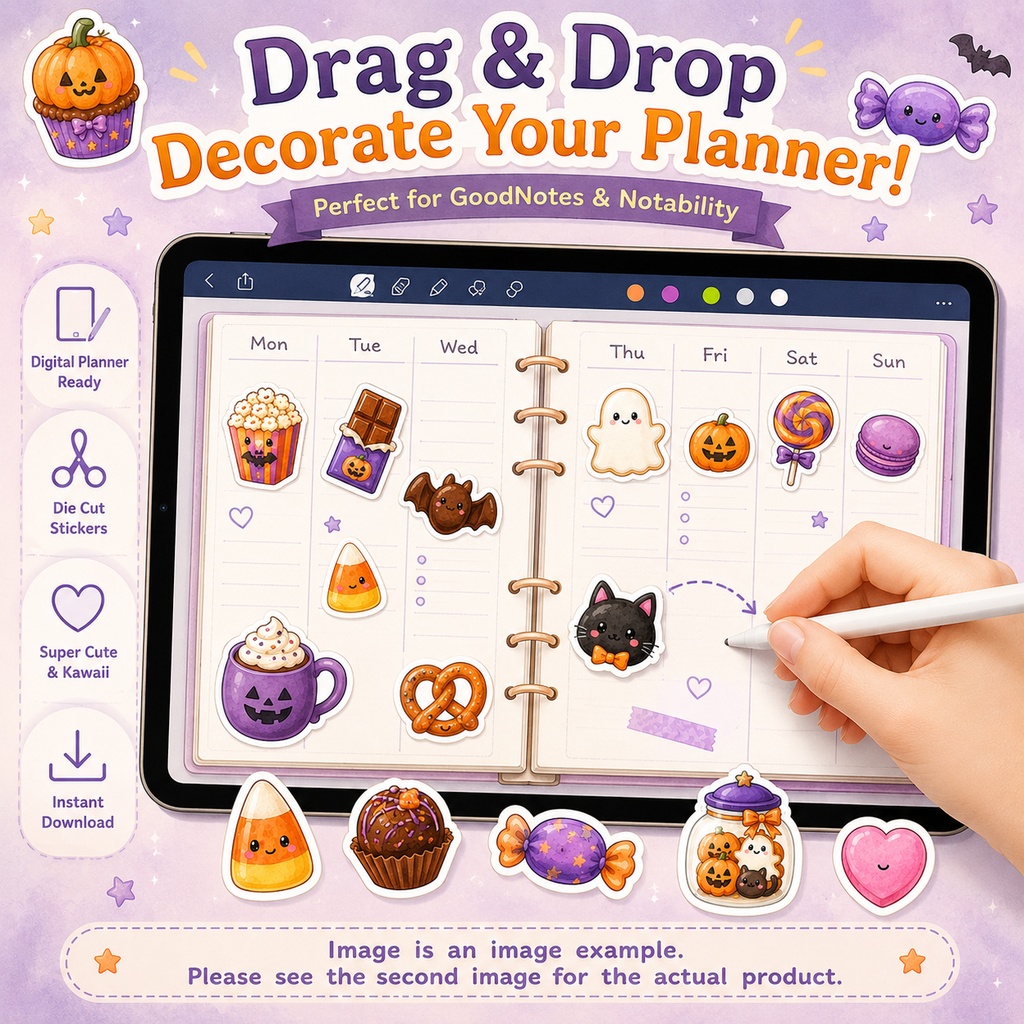 ハロウィンお菓子デジタルステッカー40枚 PNG 手帳デコ GoodNotes Notability対応 かわいいスイーツセット
