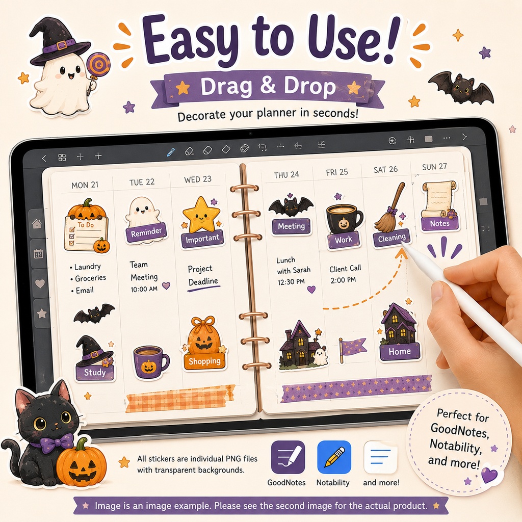 ハロウィン手帳アイコン デジタルステッカー 40枚 PNG GoodNotes Notability対応 手帳デコ プランナー素材