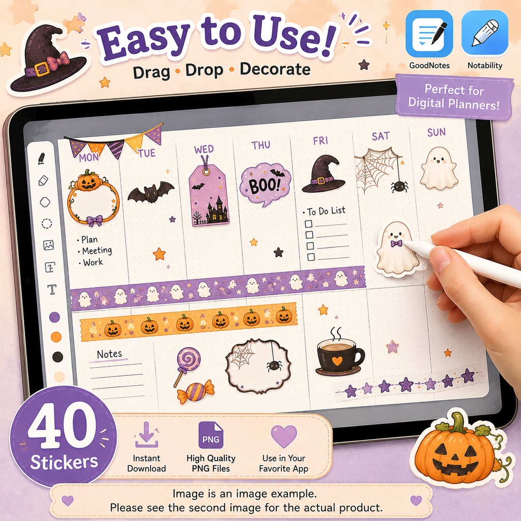 ハロウィンデジタルステッカー40枚 手帳デコ PNG フレーム ラベル マステ アイコン GoodNotes Notability対応