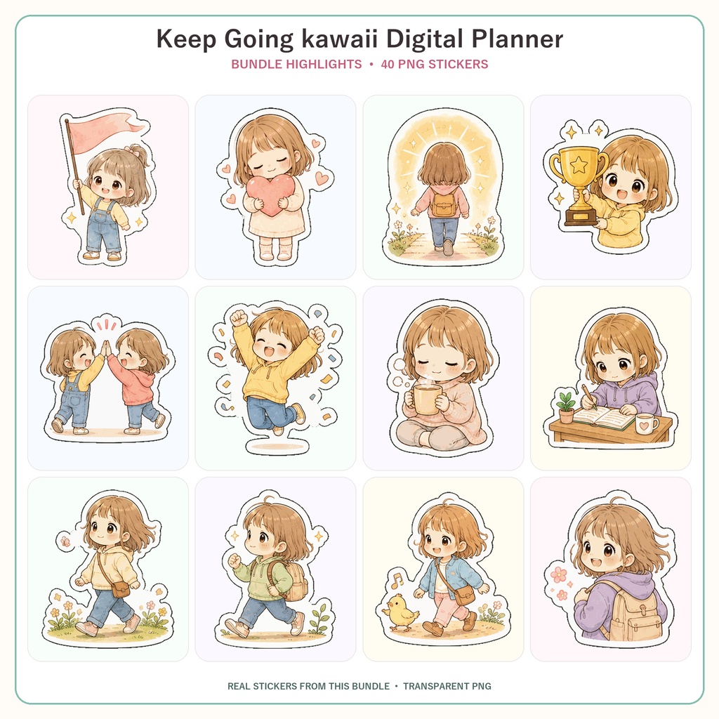 それでも前へ 応援ステッカー 40枚 4シート kawaii デジタルプランナー GoodNotes Notability対応