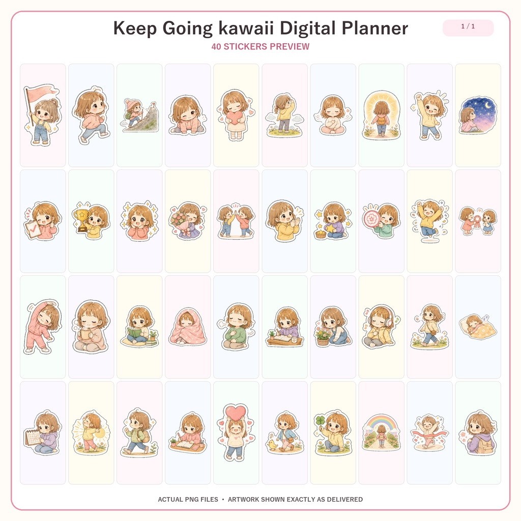 それでも前へ 応援ステッカー 40枚 4シート kawaii デジタルプランナー GoodNotes Notability対応