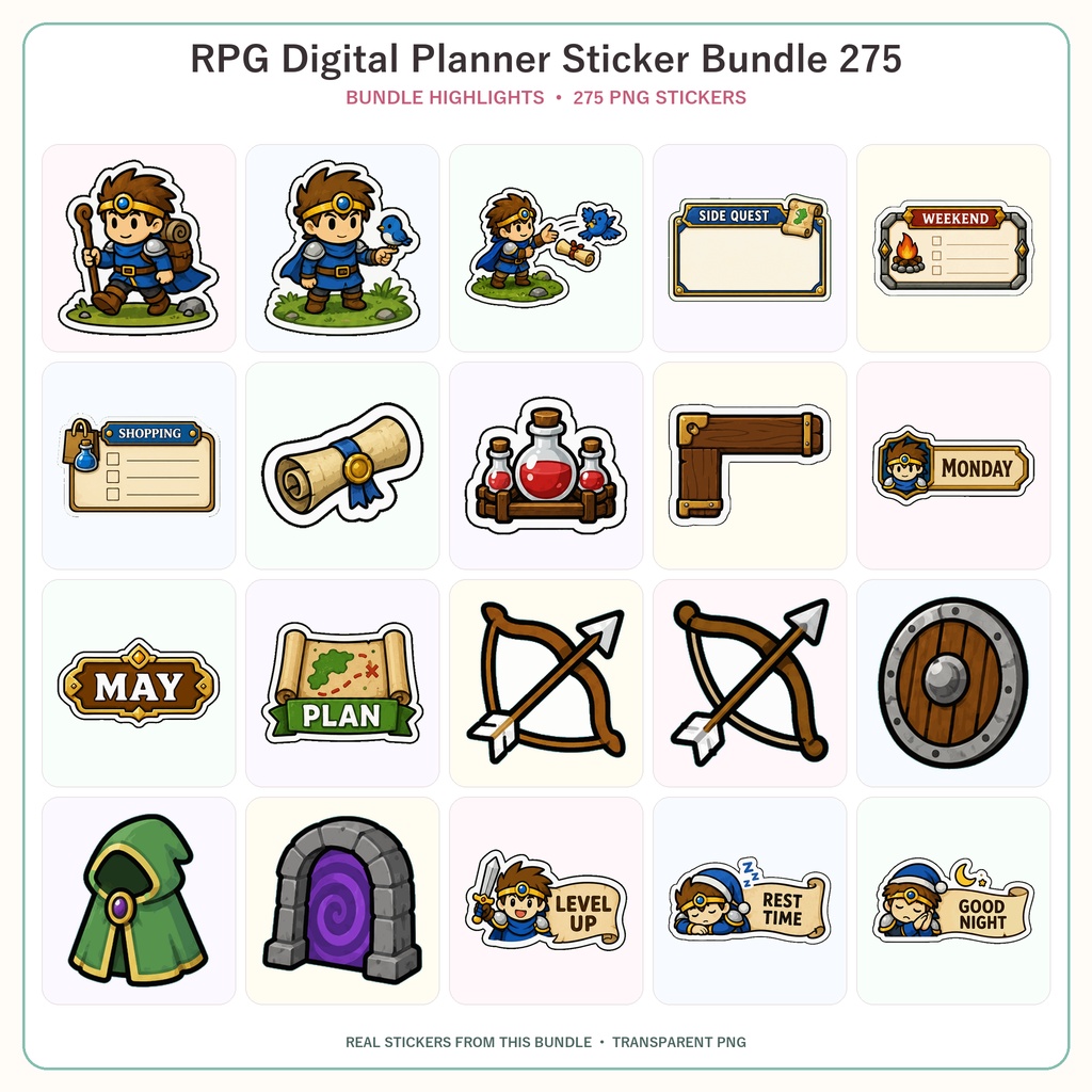 RPG冒険デジタルステッカー275点セット 透過PNG ファンタジー手帳 GoodNotes対応