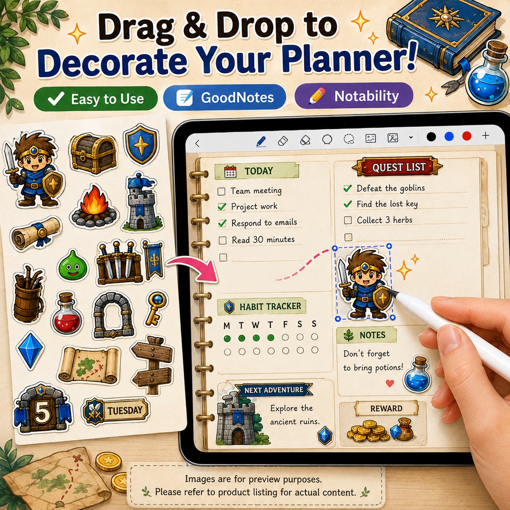 RPG冒険デジタルステッカー275点セット 透過PNG ファンタジー手帳 GoodNotes対応