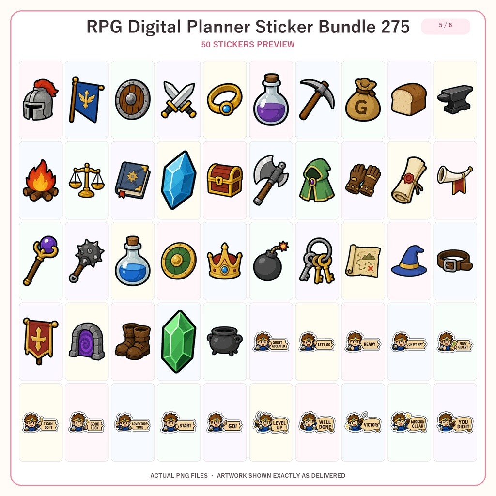 RPG冒険デジタルステッカー275点セット 透過PNG ファンタジー手帳 GoodNotes対応