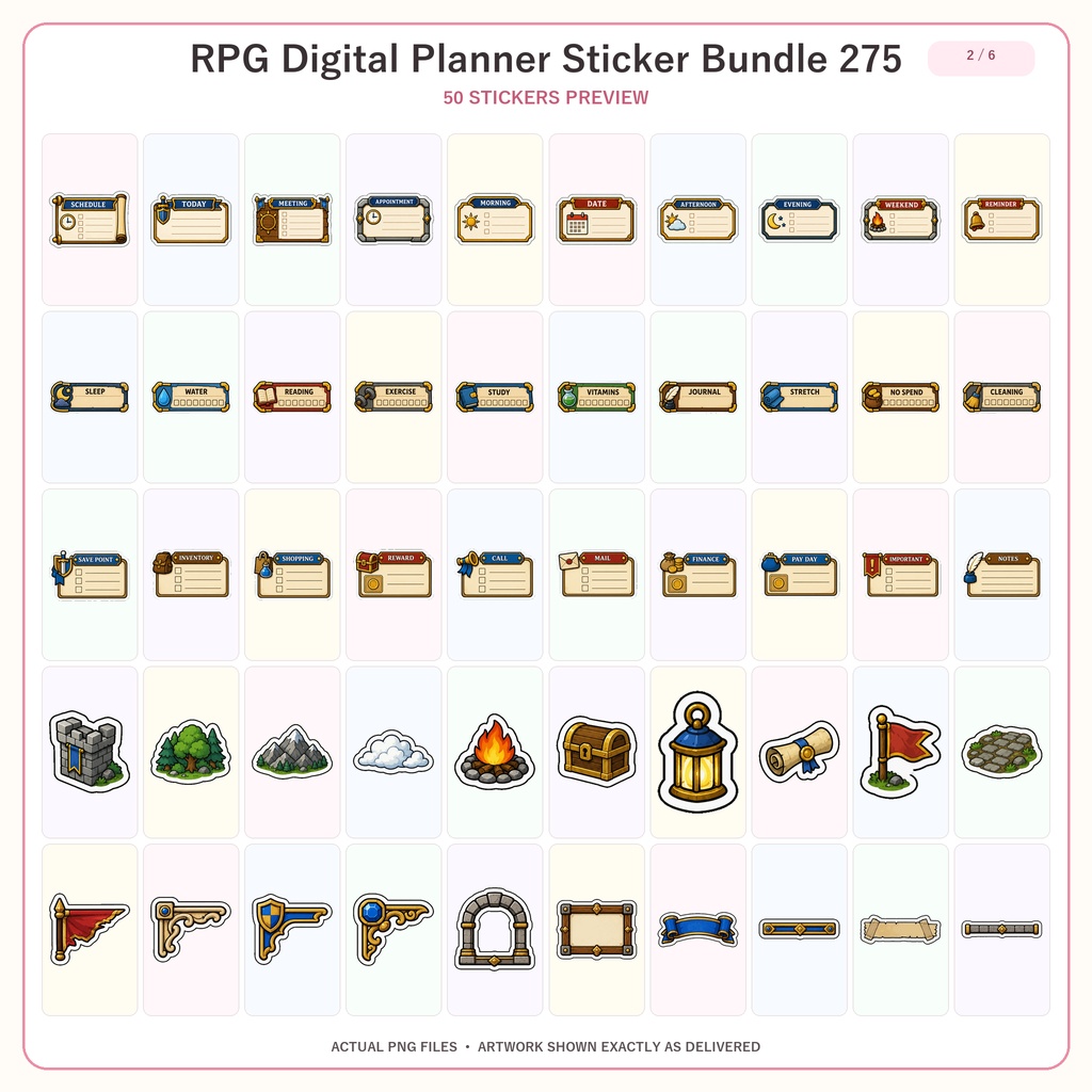 RPG冒険デジタルステッカー275点セット 透過PNG ファンタジー手帳 GoodNotes対応