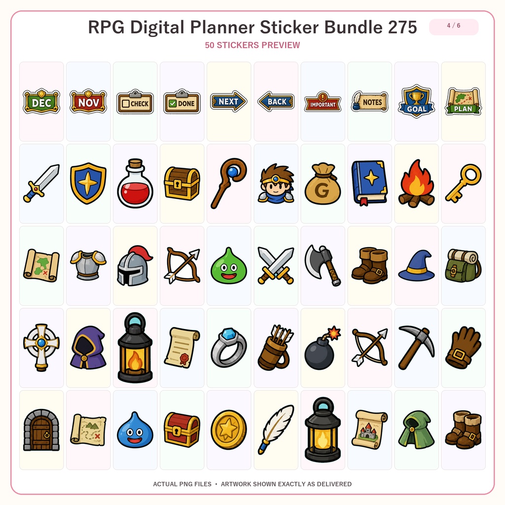 RPG冒険デジタルステッカー275点セット 透過PNG ファンタジー手帳 GoodNotes対応