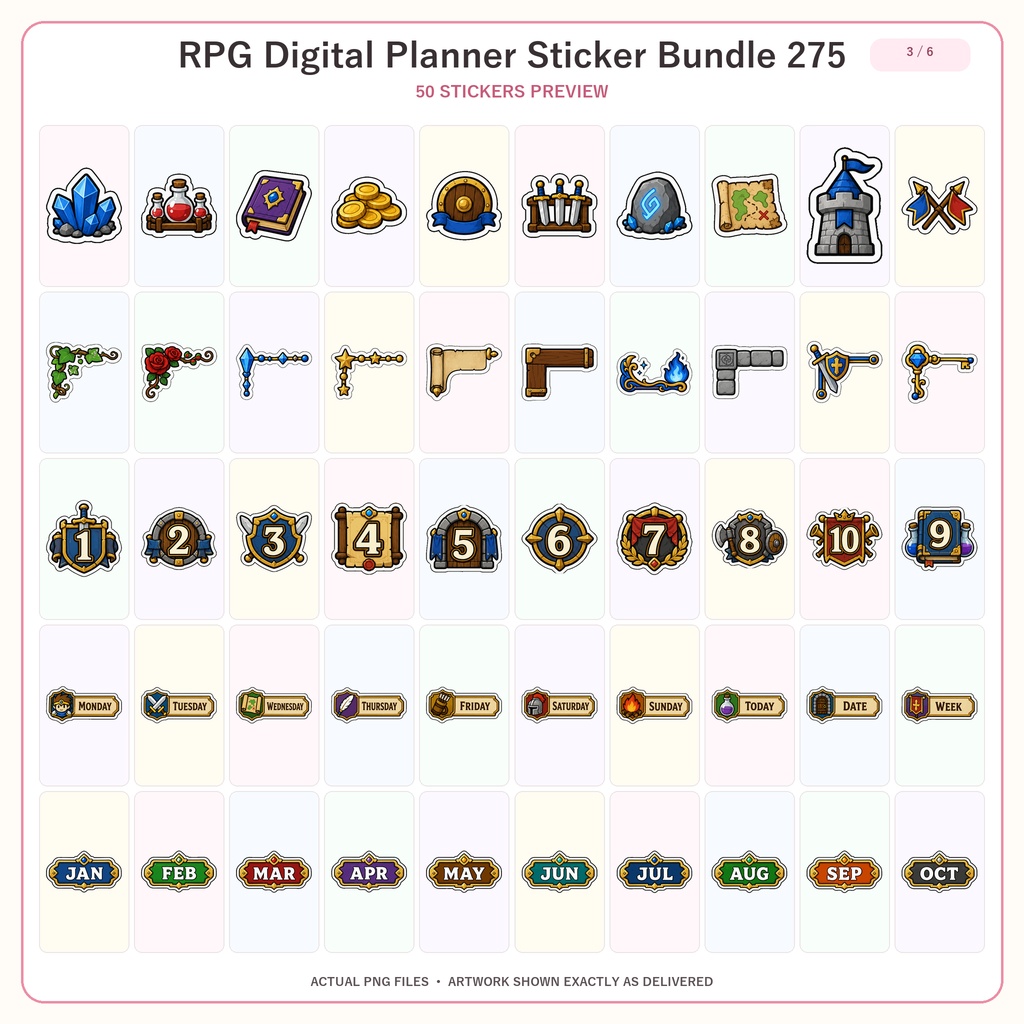 RPG冒険デジタルステッカー275点セット 透過PNG ファンタジー手帳 GoodNotes対応