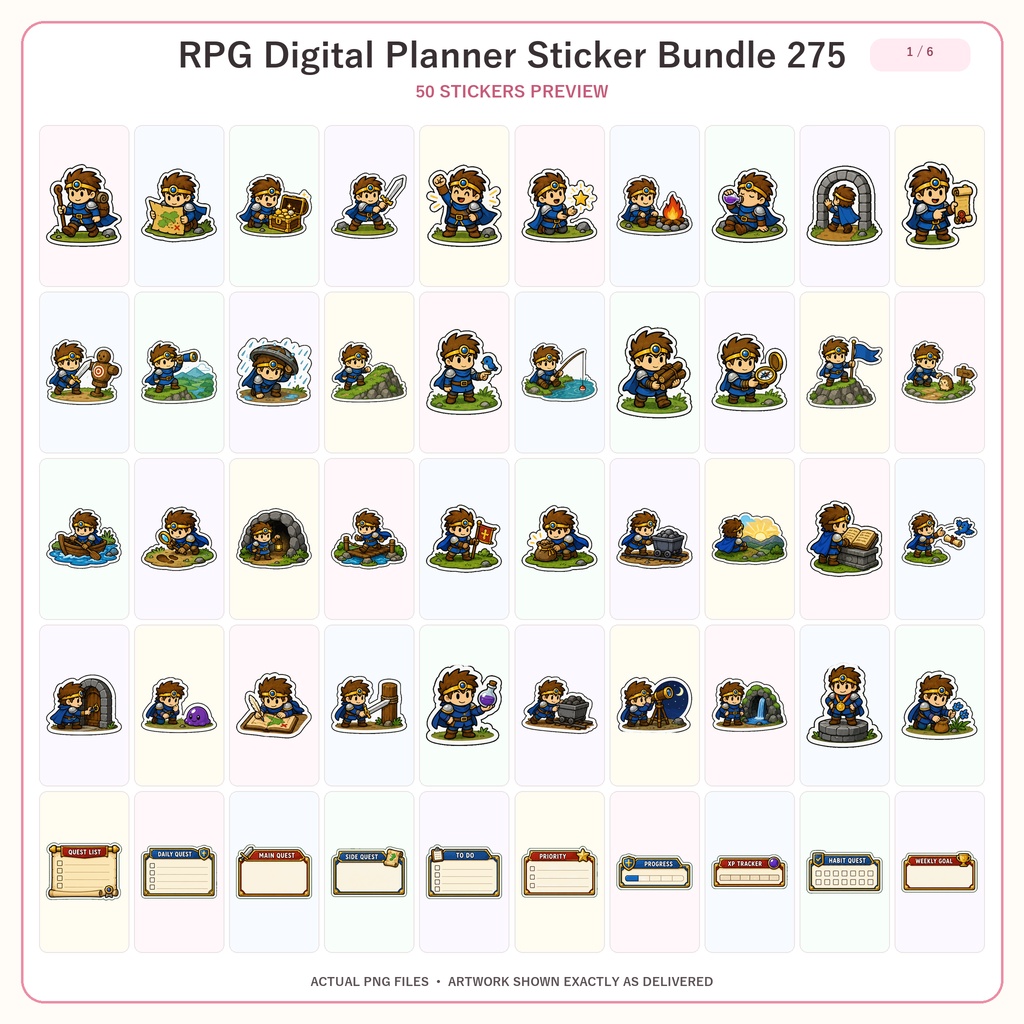 RPG冒険デジタルステッカー275点セット 透過PNG ファンタジー手帳 GoodNotes対応